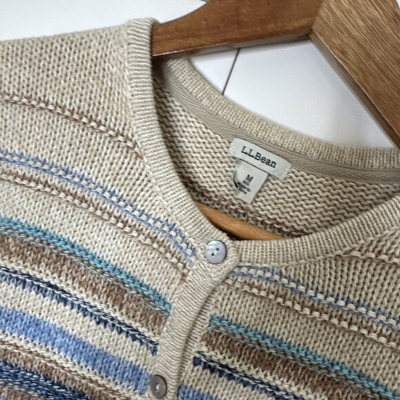 L.L. Bean Knit Striped Button Front Cardigan Sweater Women’s Sz Med 100% Cotton - Picture 4 of 12